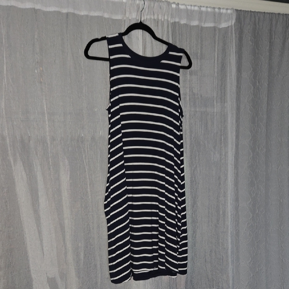 Time And True Striped Sleeveless Dress - Navy Blue and White